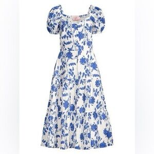 Rachel Parcell eyelet stencil tiered midi dress in Periwinkle XS